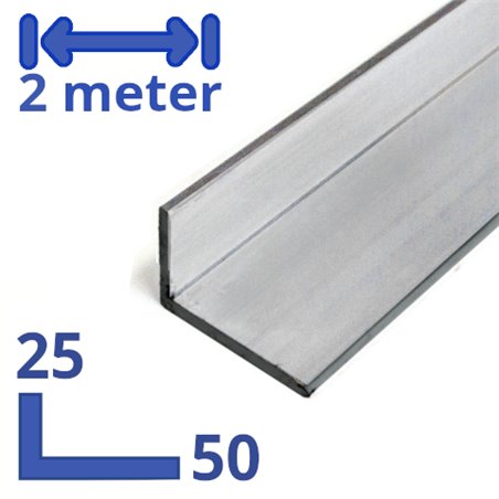 aluminium L-profiel 50 x 25 x 2mm
