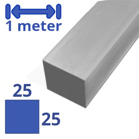 aluminium vierkant 25 x 25mm, lengte 1000mm