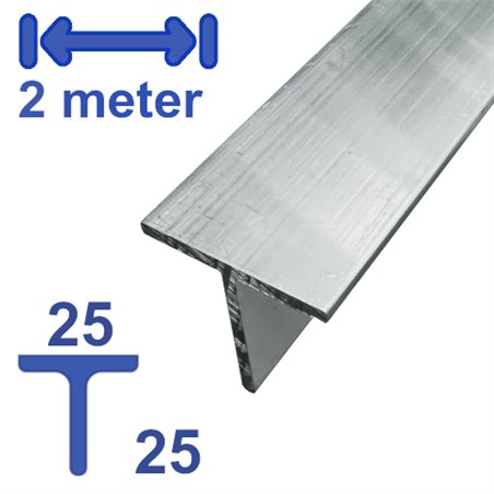 aluminium T-profiel 25 x 25 x 2mm