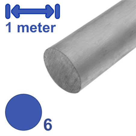 aluminium rond 6mm, lengte 1000mm