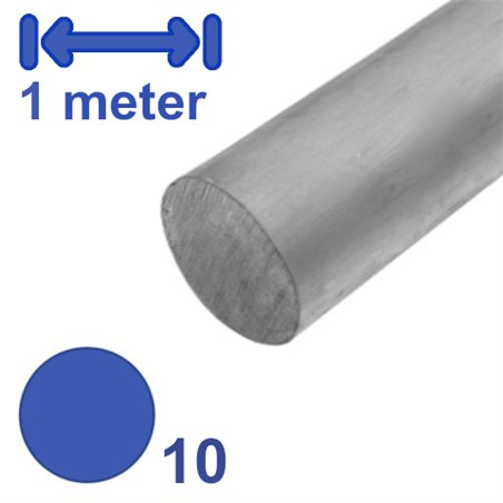 aluminium rond 10mm, lengte 1000mm