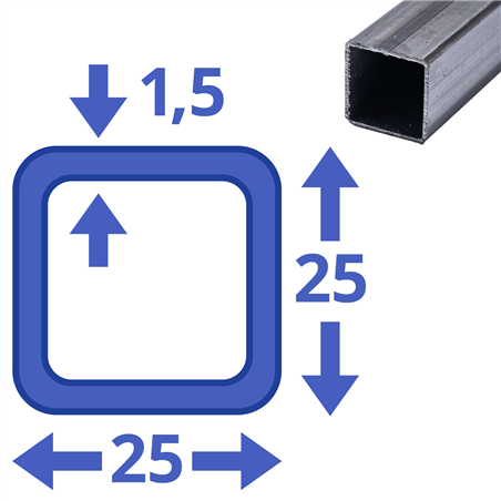 blank vierkante koker 25x25x1,5mm