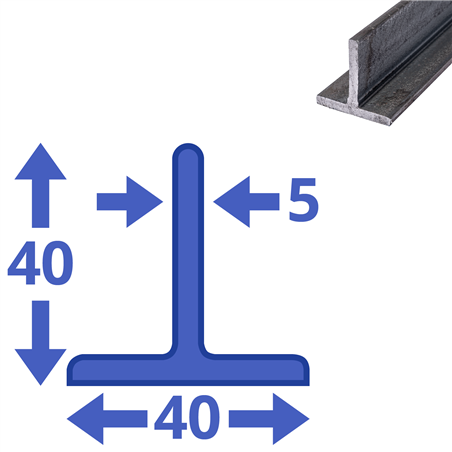 stalen T-profiel 40 x 40 x 5mm