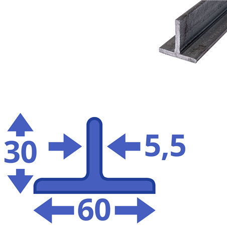 stalen T-profiel 60 x 30 x 5,5mm