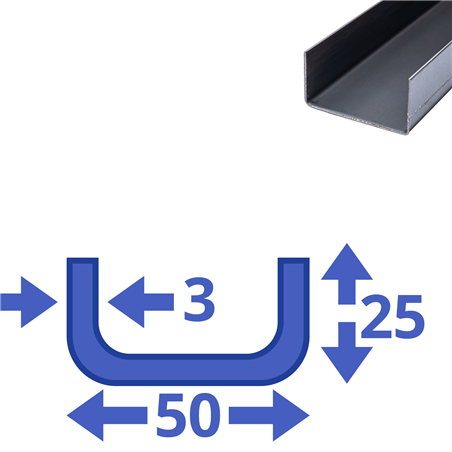 stalen ongelijk U-profiel 25 x 50 x 25 x 3mm stalen ongelijk U-profiel 25 x 50 x 25 x 3mm