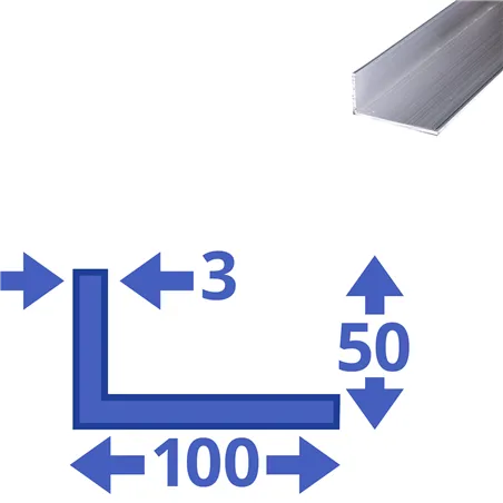 aluminium ongelijk L-profiel 100x50x3mm