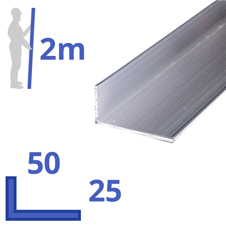 aluminium ongelijk L-profiel 50x25x2mm