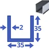 aluminium U-profiel 35x35x35x2mm