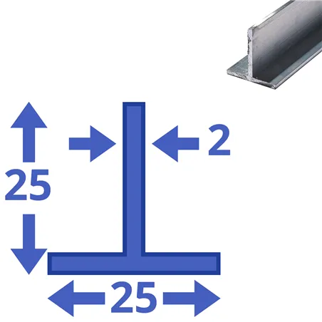 aluminium T-profiel 25x25x2mm