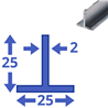 aluminium T-profiel 25x25x2mm