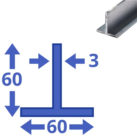aluminium T-profiel 60x60x3mm
