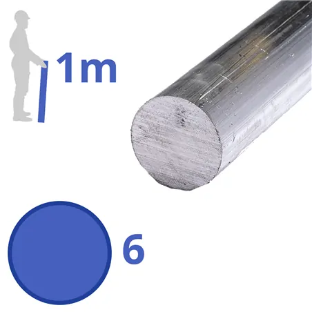 aluminium rond 6mm, lengte 1000mm