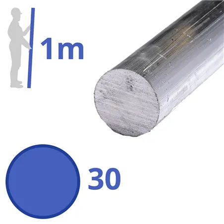 aluminium rond 30mm, lengte 1000mm