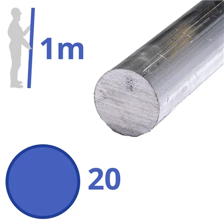 aluminium rond 20mm, lengte 1000mm