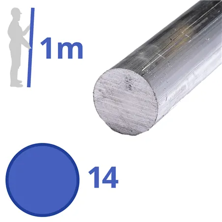 aluminium rond 14mm, lengte 1000mm