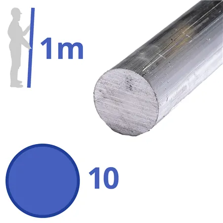 aluminium rond 10mm, lengte 1000mm