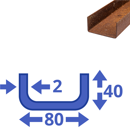 Corten u-profiel 40x80x40x2mm