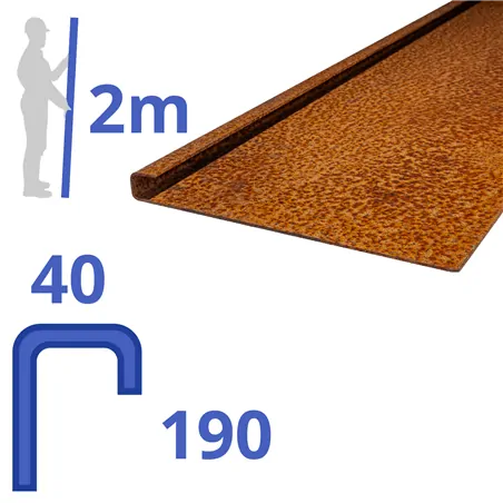 Cortenstaal border 20 x 40 x 190 x 2 mm: Lengte 2mtr
