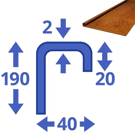 Cortenstaal border 20 x 40 x 190 x 2 mm: Lengte 2mtr Cortenstaal border 20 x 40 x 190 x 2 mm: Lengte 2mtr