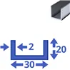 Aluminium U-profiel 20x30x20x2mm