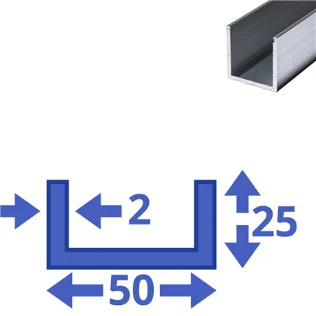 Aluminium U-profiel 25x50x25x2mm Aluminium U-profiel 25x50x25x2mm