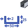 Aluminium U-profiel 25x50x25x2mm