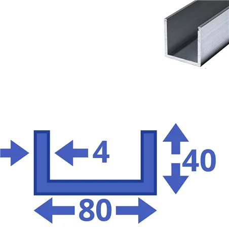 Aluminium U-profiel 40x80x40x4mm