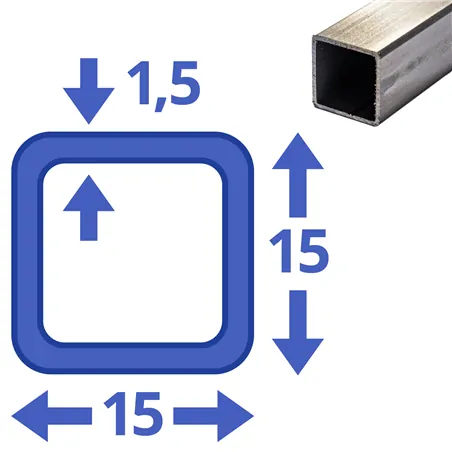 rvs koker 15x15x1,5mm
