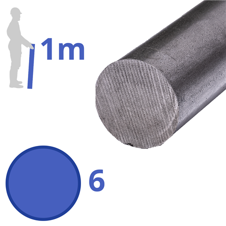 rvs rond 6mm, lengte 1000mm