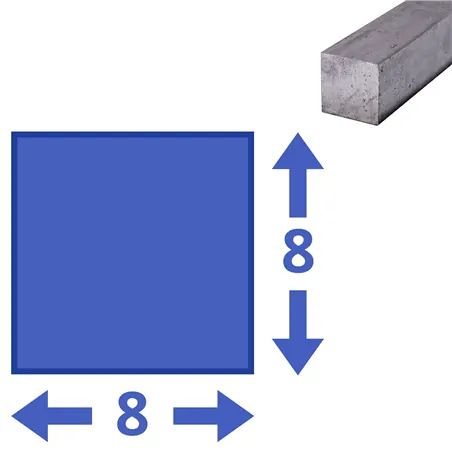 rvs vierkant 8x8mm, lengte 1000mm rvs vierkant 8x8mm, lengte 1000mm