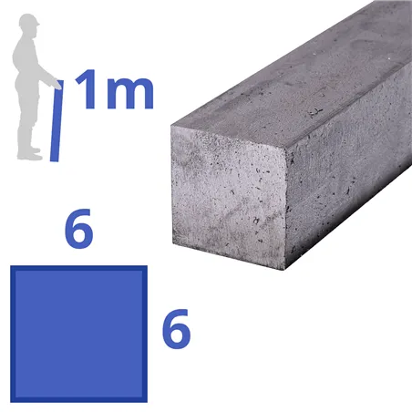 rvs vierkant 6x6mm, lengte 1000mm