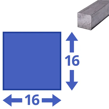 rvs vierkant 16x16mm, lengte 1000mm rvs vierkant 16x16mm, lengte 1000mm