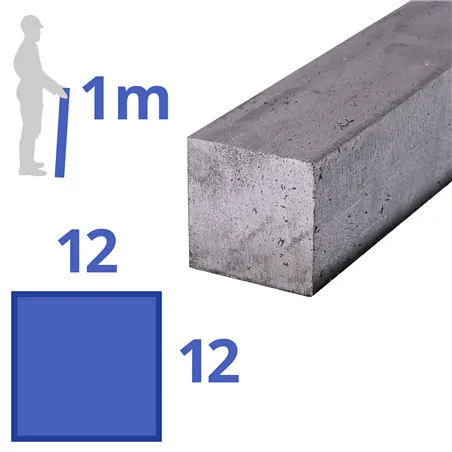 rvs vierkant 12x12mm, lengte 1000mm