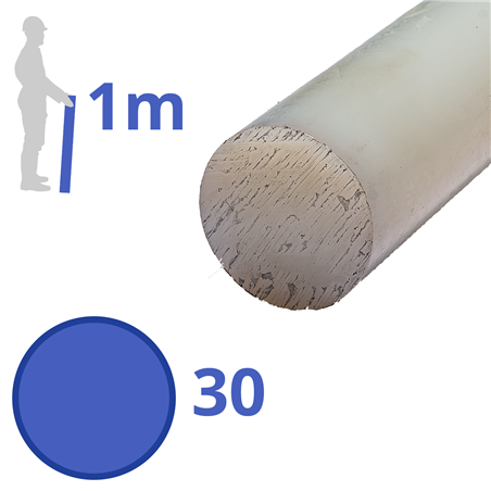 nylon  massief wit rond 30mm, lengte 1000mm