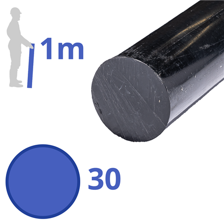 POM rond 30mm (zwart), lengte 1m